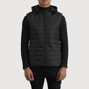 
Vista detalhada of Classic Collar & Zipper Hardware on Carlo Preto Colete acolchoado com capuz para Homem