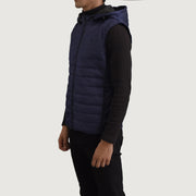 
Blue Full-Grain leather Vest - Vista traseira com ombros definidos e bainha impecável