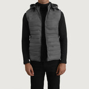 
Carlo Grey Colete acolchoado com capuz para Homem in Green Full-Grain Leather - Vista frontal e silhueta ajustada | Comprar online