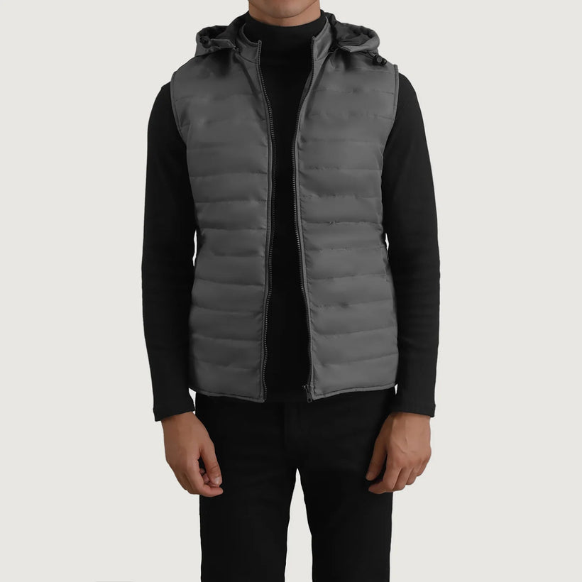 Carlo Grey Hooded Puffer Vest para Homem