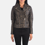 
Vista detalhada of Notch & Zipper Hardware on Carolyn Quilted Distressed Brown Biker Jacket