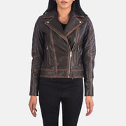 
Carolyn Quilted Vintage Brown Biker Jacket in Vintage Brown Goatskin Leather - Vista frontal e silhueta ajustada | Comprar online