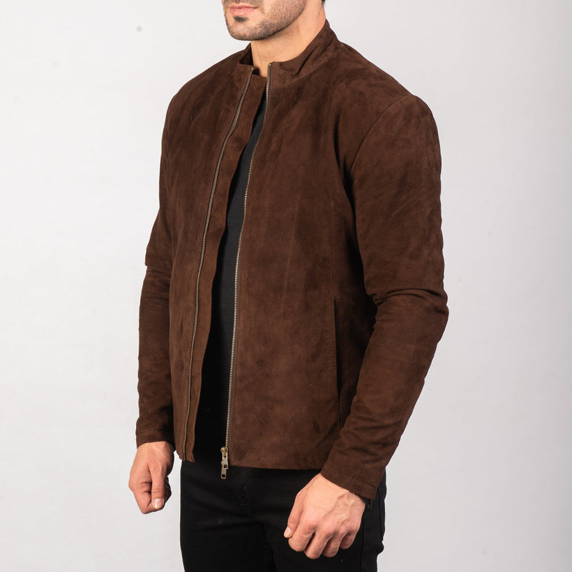 Charcoal Mocha Suede Blusão Biker de Couro para Homem