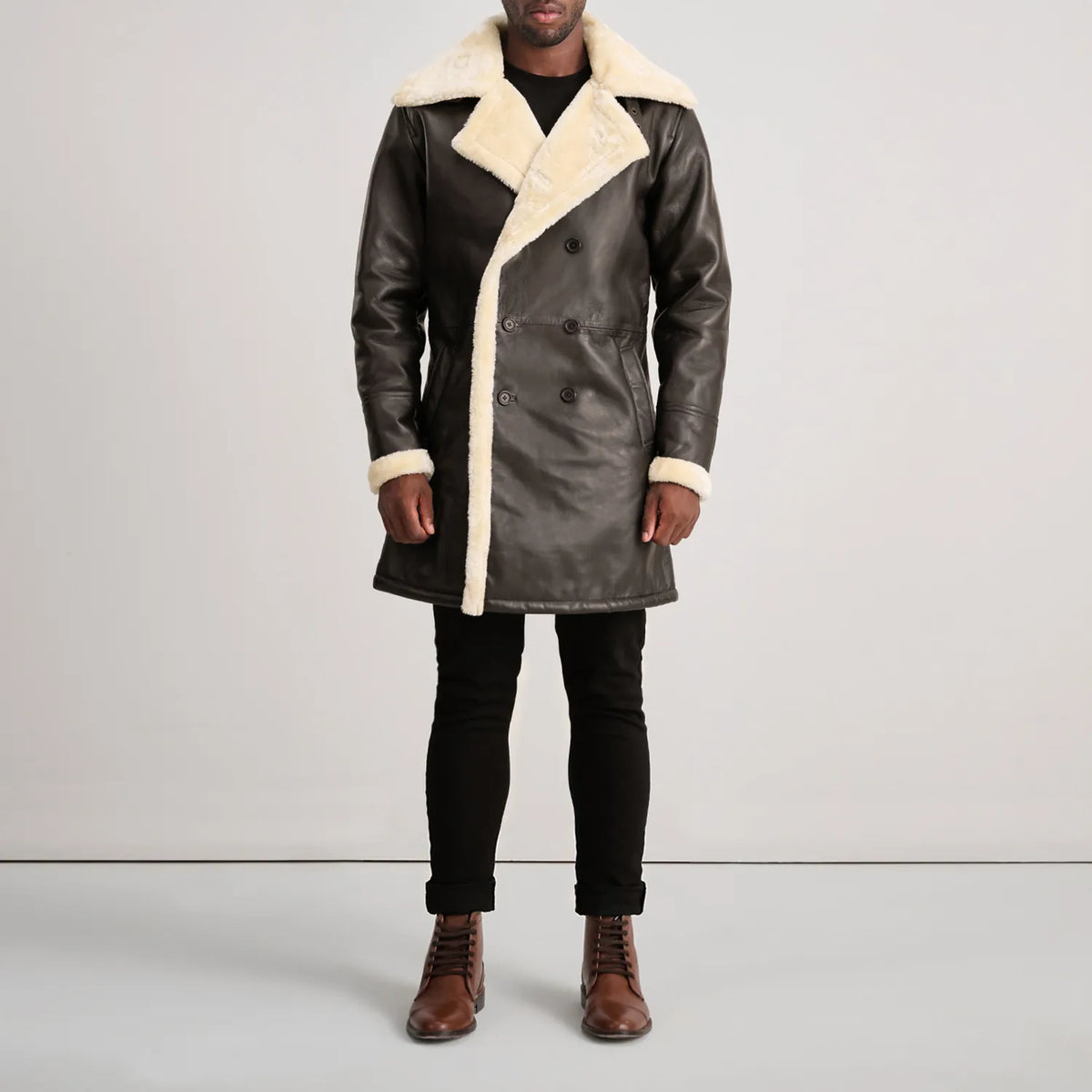 Charles Casaco de Couro Castanho Shearling Casaco de Couro para Homem – alternate product view 3