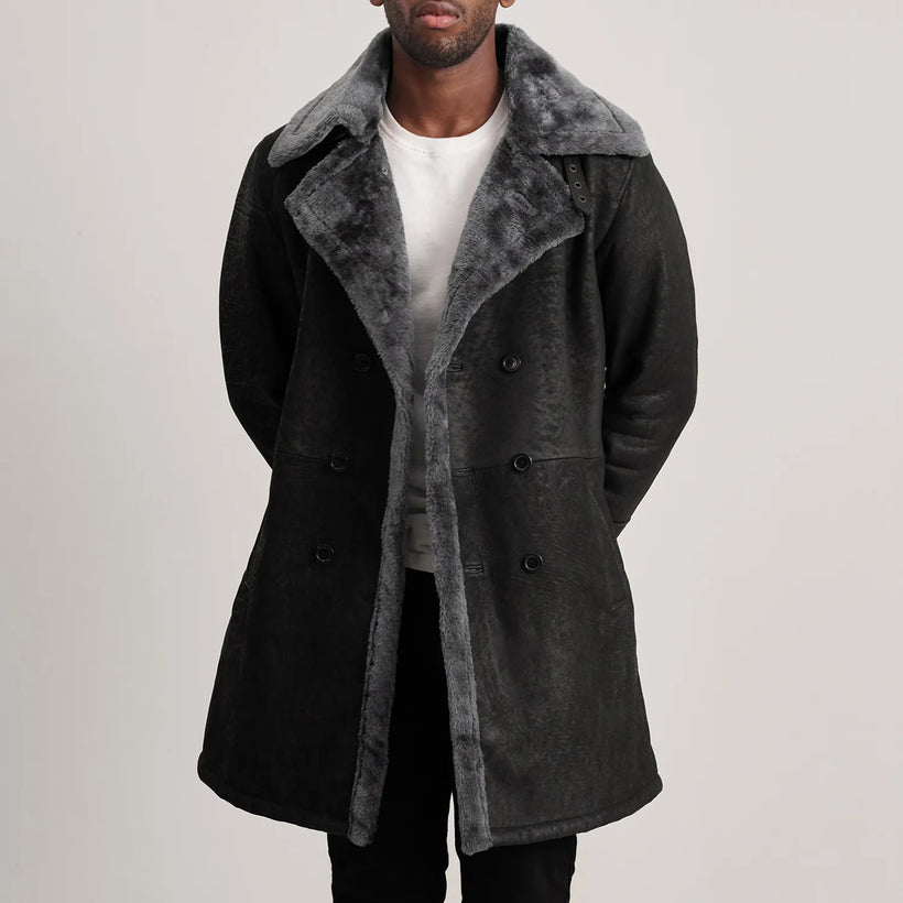 Charles Casaco de Couro Castanho Shearling Casaco de Couro para Homem