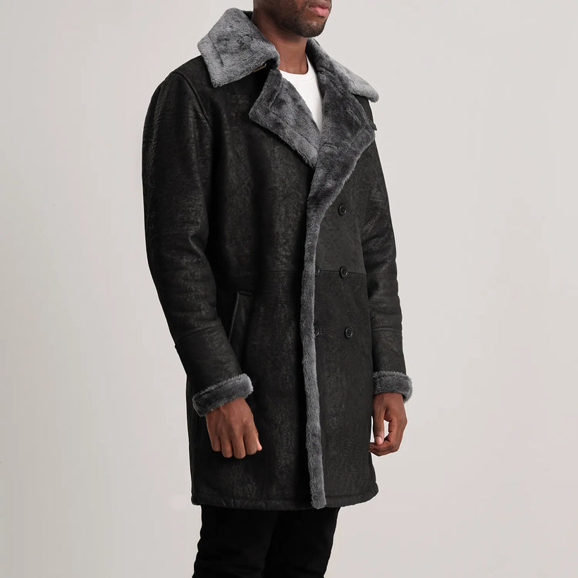 Charles Casaco de Couro Castanho Shearling Casaco de Couro para Homem