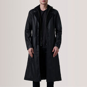 Charlton Preto Leather Single Breasted Casaco de Couro para Homem For Men in Black Sheepskin Leather - Front Profile View &amp; Tailored Silhouette | Buy Online