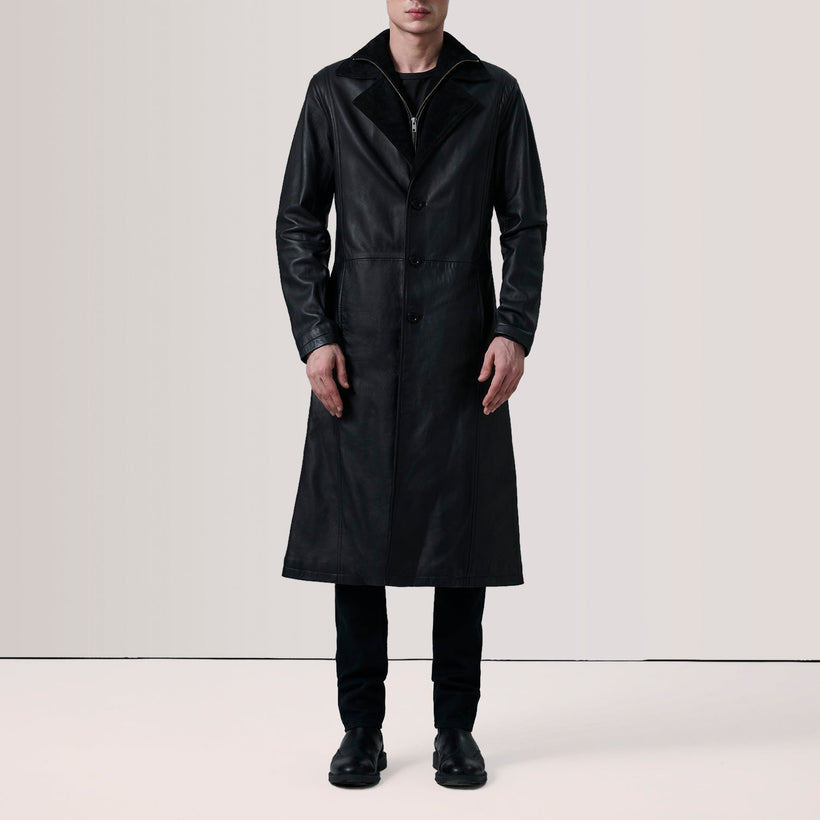 Charlton Preto Leather Single Breasted Casaco de Couro para Homem