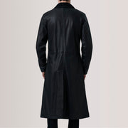 Close-Up Detail of Notch &amp; Button Hardware on Charlton Preto Leather Single Breasted Casaco de Couro para Homem For Men
