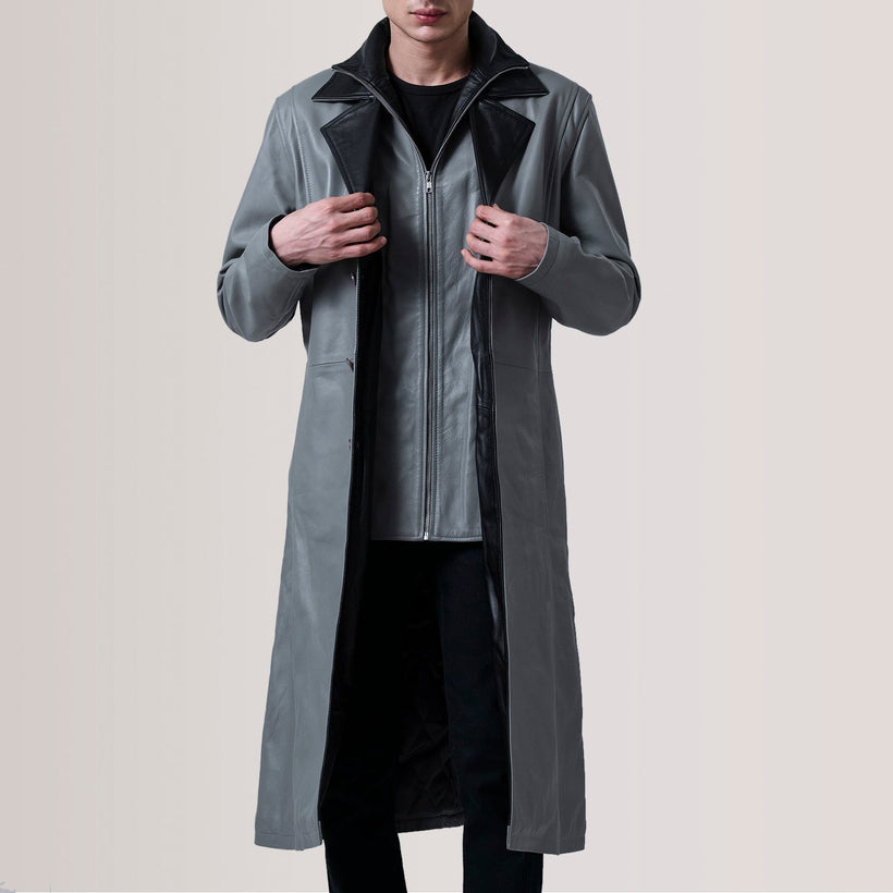 Charlton Grey Leather Single Breasted Casaco de Couro para Homem