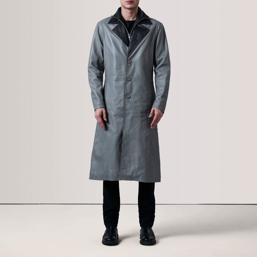 Charlton Grey Leather Single Breasted Casaco de Couro para Homem