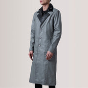 
Charlton Grey Leather Single Breasted Casaco em Couro para Homem For Men - Vista lateral mostrando o corte ergonómico de mangas
