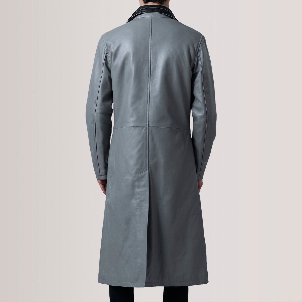 
Vista detalhada of Notch & Button Hardware on Charlton Grey Leather Single Breasted Casaco em Couro para Homem For Men