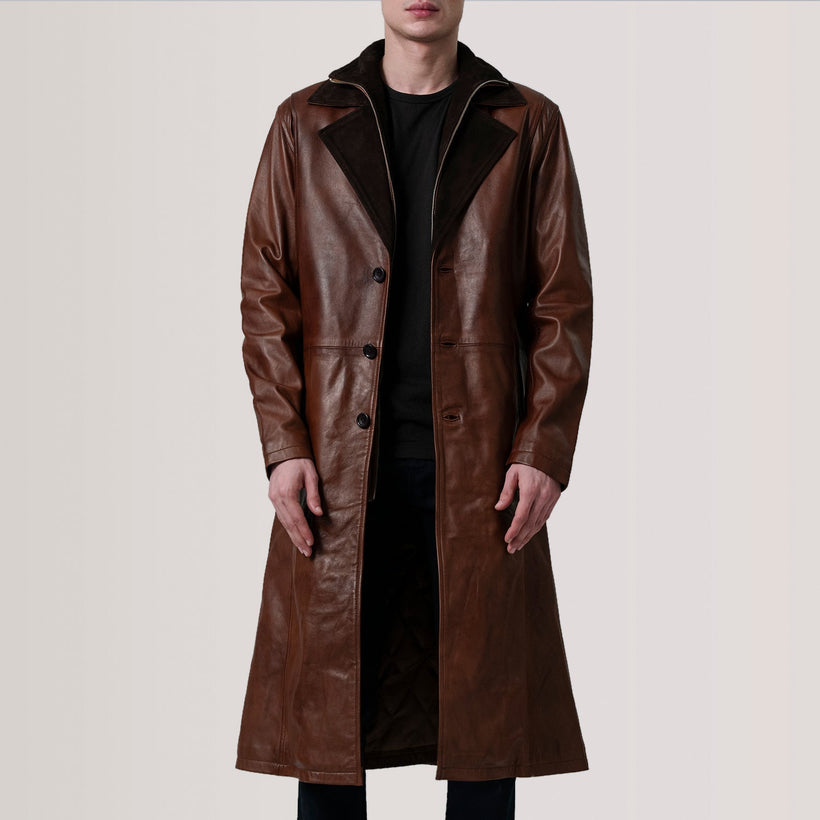 Charlton Waxed Castanho Leather Single Breasted Casaco de Couro para Homem