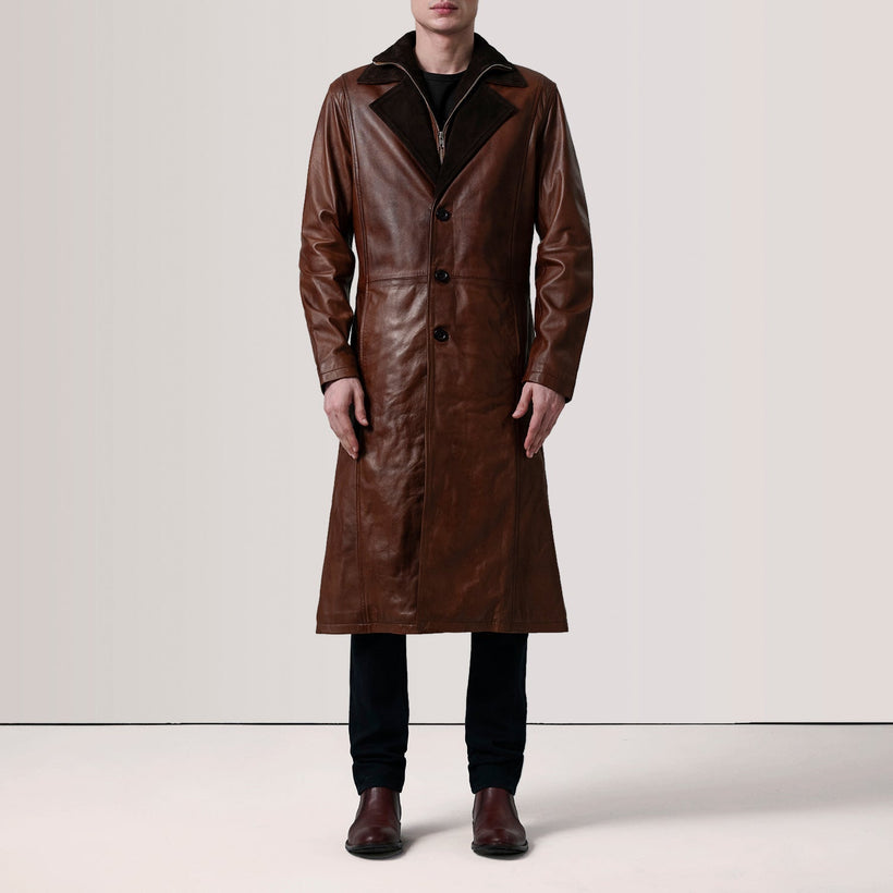 Charlton Waxed Castanho Leather Single Breasted Casaco de Couro para Homem
