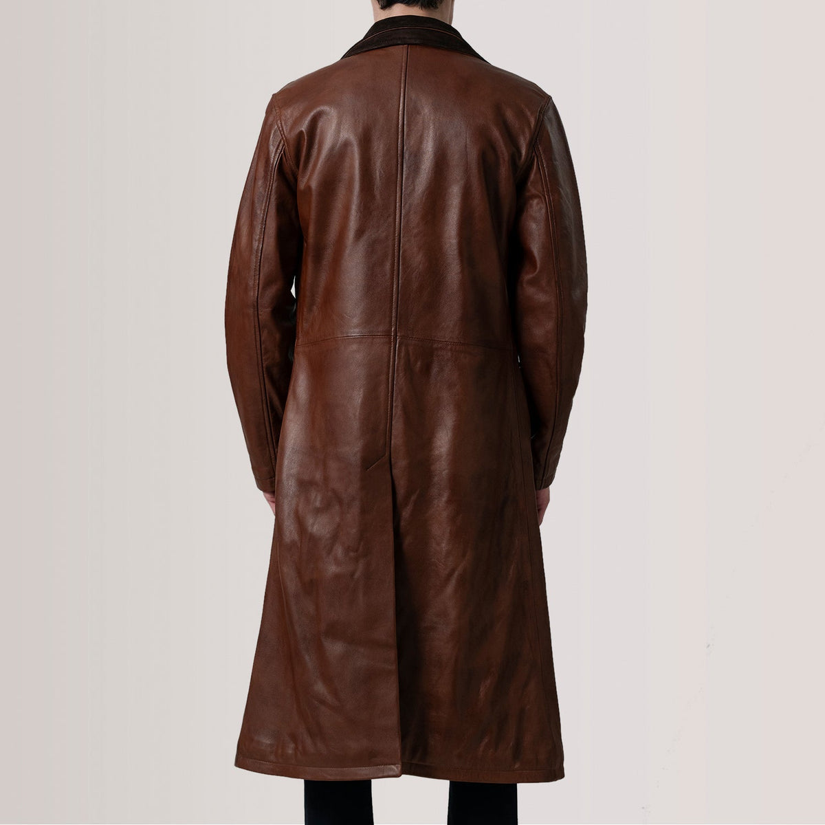 
Vista detalhada of Notch & Button Hardware on Charlton Waxed Castanho Leather Single Breasted Casaco em Couro para Homem For Men