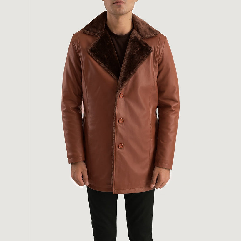 Cinnamon Castanho Leather Fur Casaco de Couro para Homem