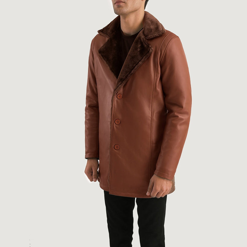 Cinnamon Castanho Leather Fur Casaco de Couro para Homem