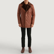 Men's Cinnamon Castanho Leather Fur Casaco de Couro para Homem - Lateral Side Profile View Showing Sleeve Cut &amp; Athletic Taper Fit