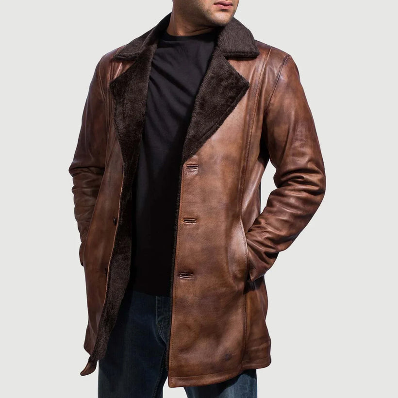 Cinnamon Distressed Leather Fur Casaco de Couro para Homem