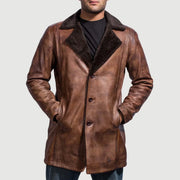 Men's Cinnamon Distressed Leather Fur Casaco de Couro para Homem - Lateral Side Profile View Showing Sleeve Cut &amp; Athletic Taper Fit