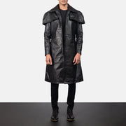 Men's Classic Preto Leather Duster para Homem in Black Cowhide Leather - Front Profile View &amp; Tailored Silhouette | Buy Online