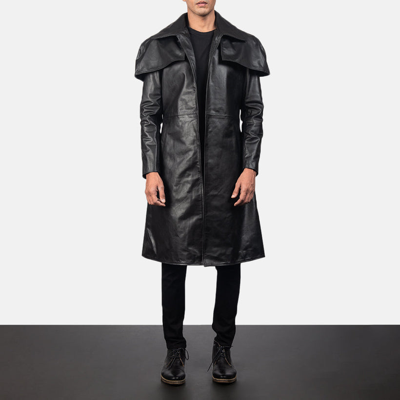 Classic Preto Leather Dusterpara Homem