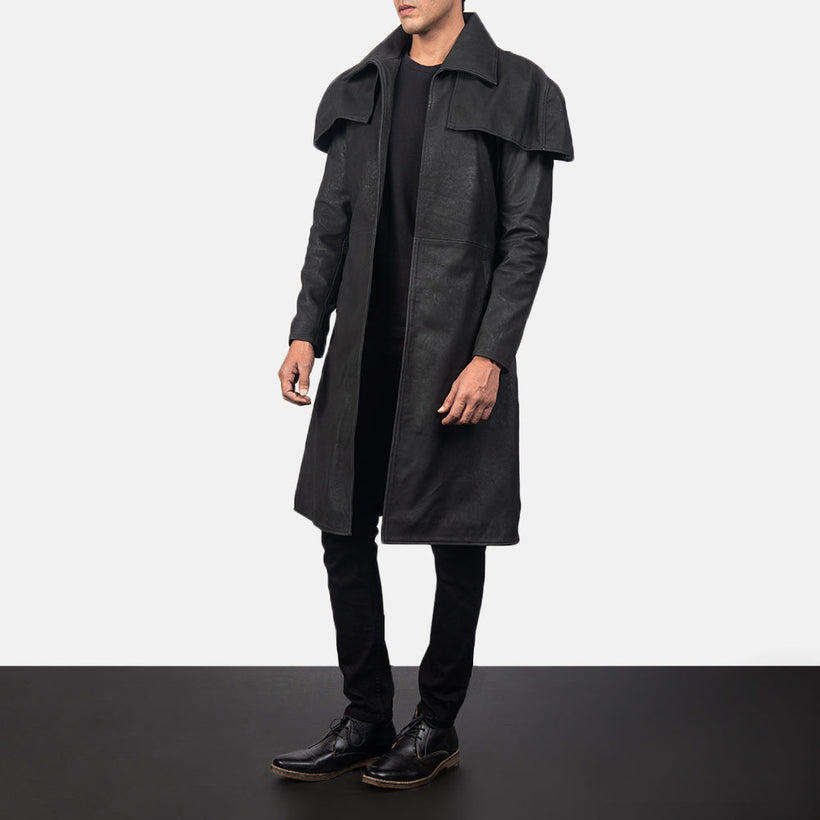 Classic Distressed Preto Leather Dusterpara Homem