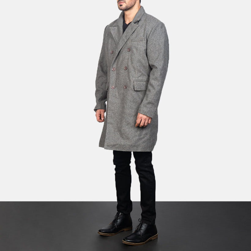 Claud Grey Wool Double-Breasted Casaco em Couropara Homem