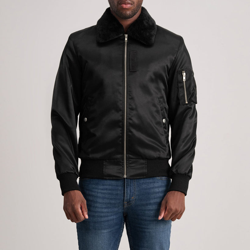 Clyde B-1-5 Preto Blusão Bomber de Couro para Homem