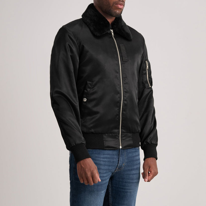 Clyde B-1-5 Preto Blusão Bomber de Couro para Homem