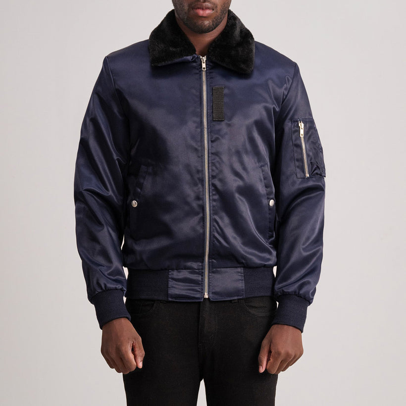 Clyde B-15 Azul Blusão Bomber de Couro para Homem