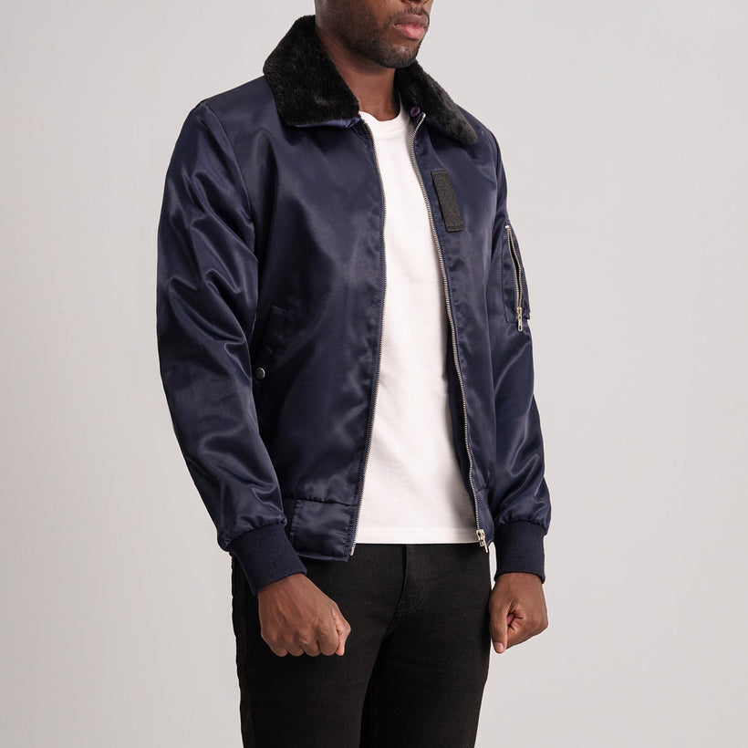 Clyde B-15 Azul Blusão Bomber de Couro para Homem