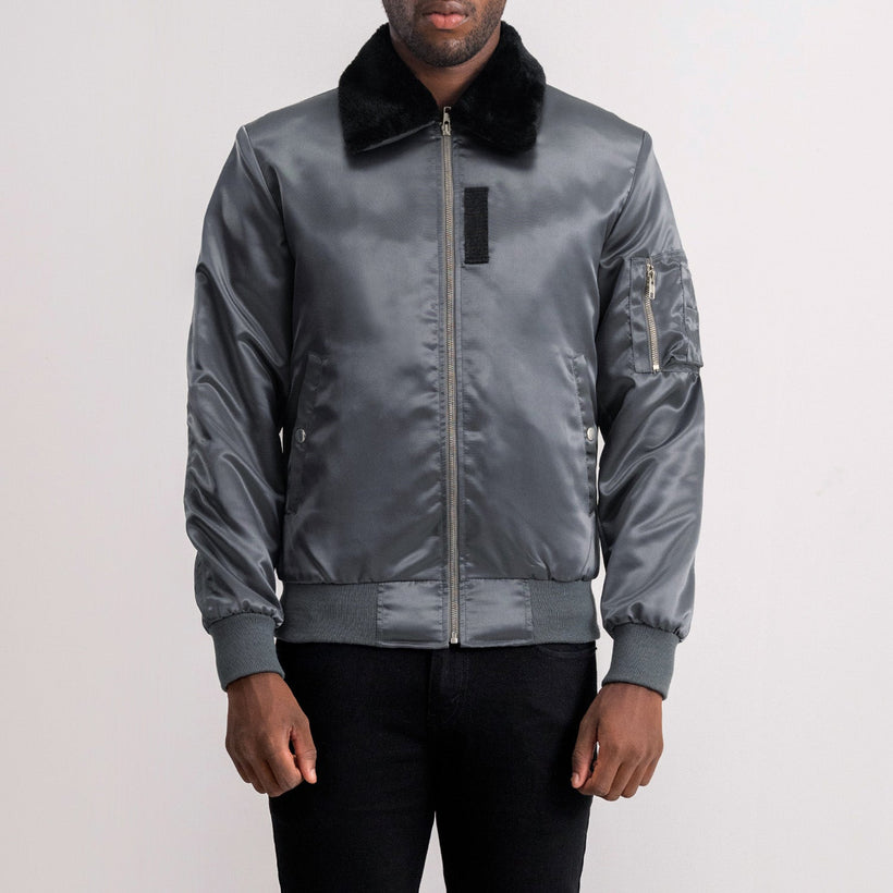 Clyde B-1-5 Grey Blusão Bomber de Couro para Homem