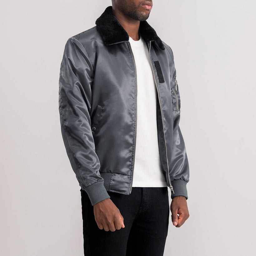 Clyde B-1-5 Grey Blusão Bomber de Couro para Homem