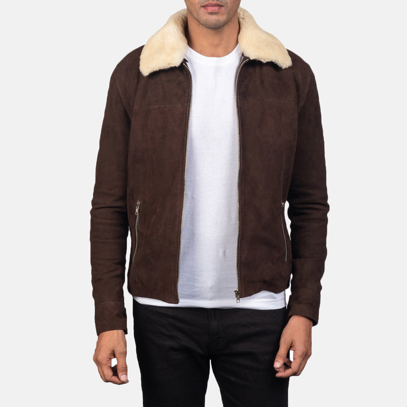Coffner Castanho Shearling Fur Blusão de Couro para Homem