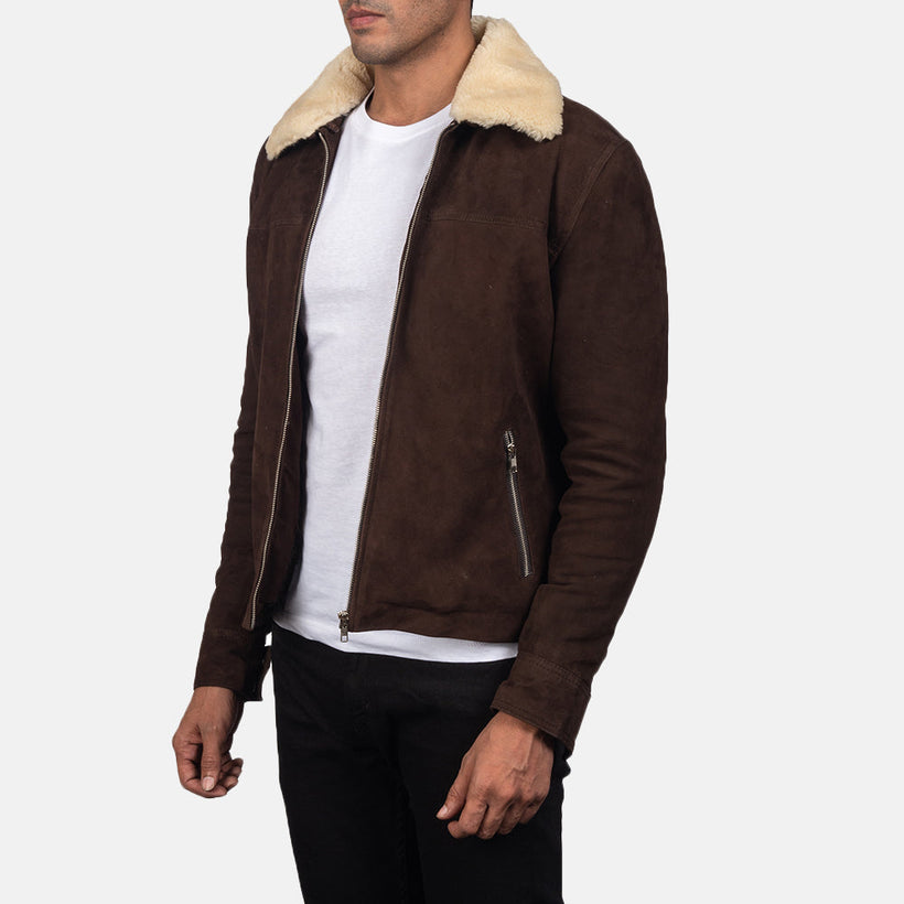 Coffner Castanho Shearling Fur Blusão de Couro para Homem