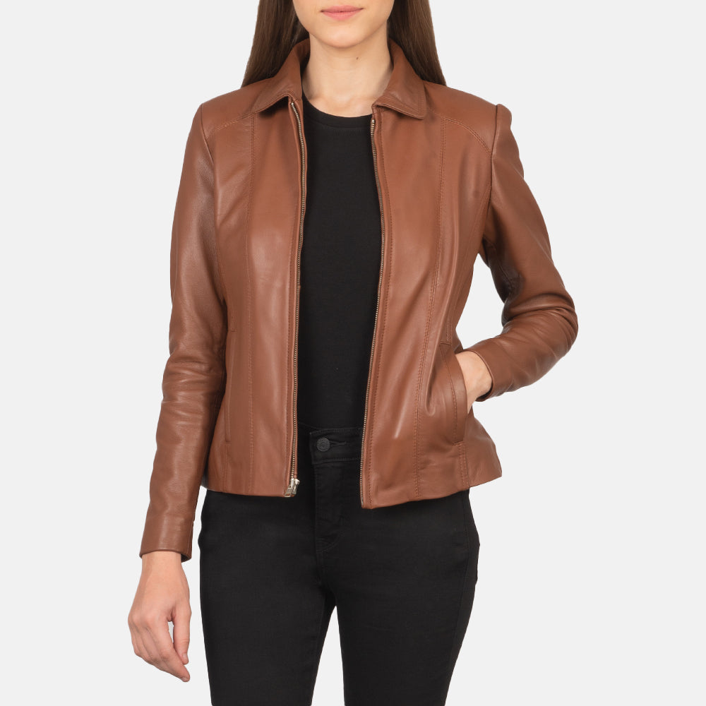 Women Colette Castanho Blusão de Couro para Mulher in Brown Sheepskin Leather - Front Profile View &amp; Tailored Silhouette | Buy Online