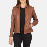 Women Colette Castanho Blusão de Couro para Mulher in Brown Sheepskin Leather - Front Profile View &amp; Tailored Silhouette | Buy Online