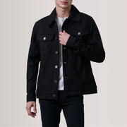
Conard Preto Denim Trucker Jaqueta de Couro para Homem For Men em couro bovino preto legítimo - Vista frontal e silhueta ajustada | Comprar online