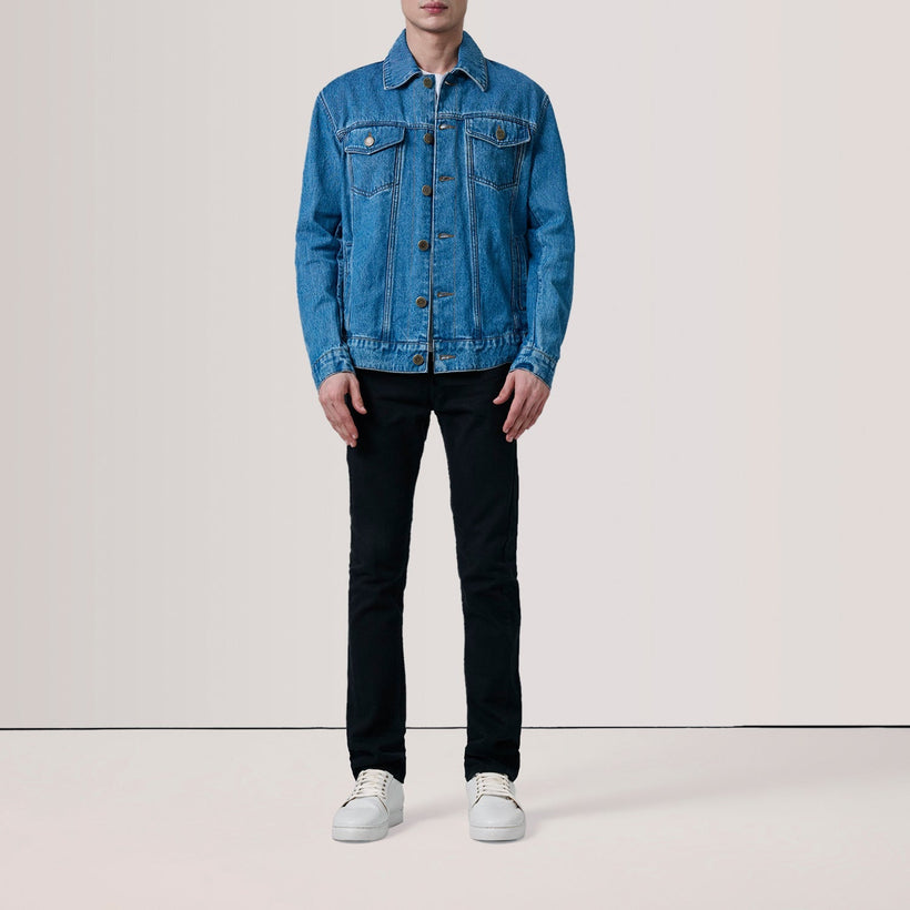 Conard Azul Denim Trucker Blusão de Couro para Homem