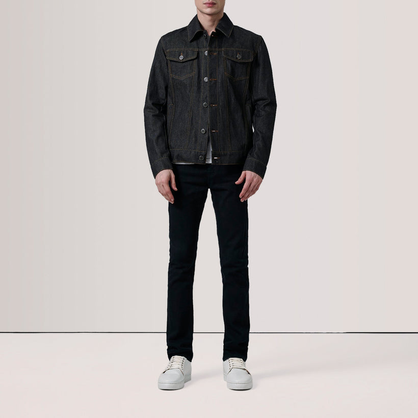 Conard Faded Preto Denim Trucker Blusão de Couro para Homem