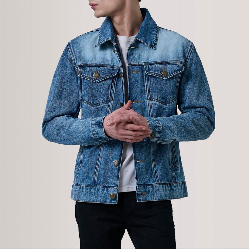Conard Ice Azul Denim Trucker Blusão de Couro para Homem