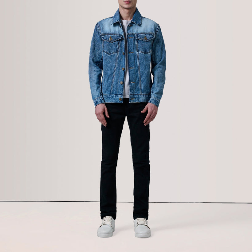 Conard Ice Azul Denim Trucker Blusão de Couro para Homem