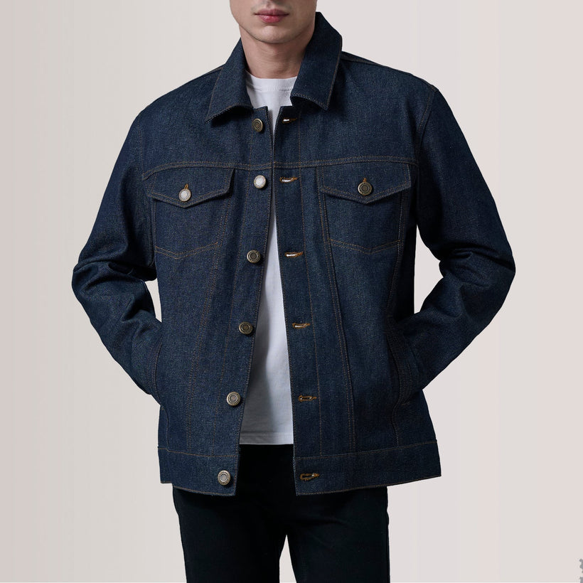 Conard Indigo Azul Denim Trucker Blusão de Couro para Homem