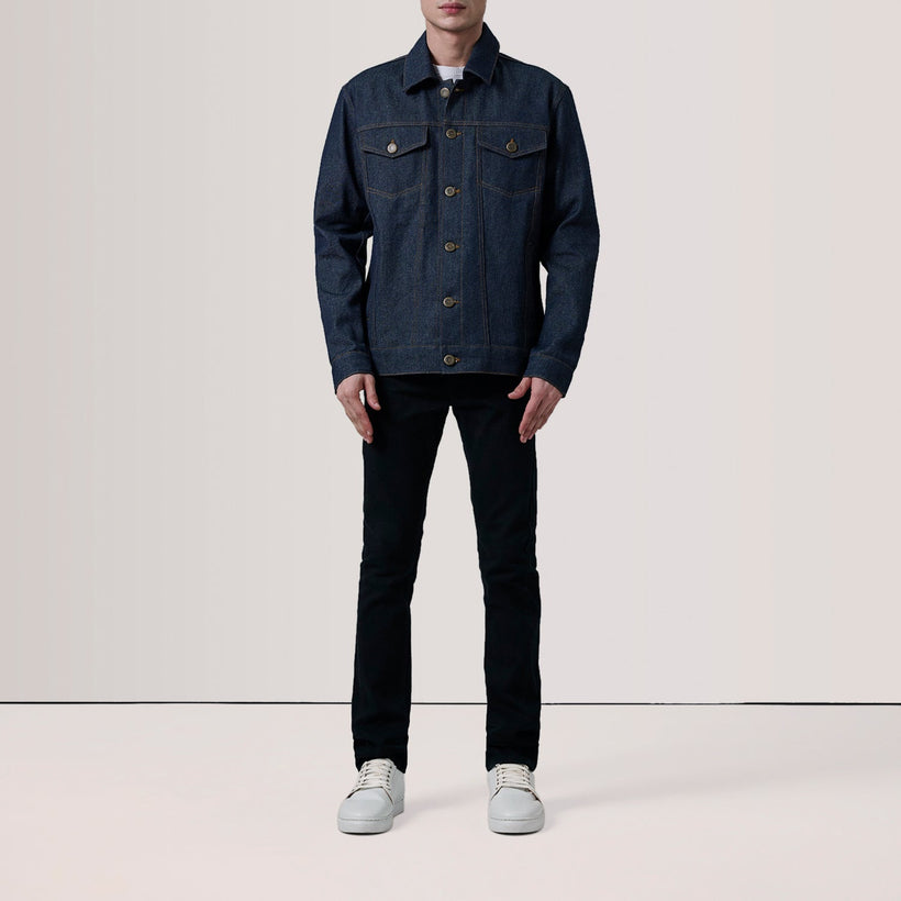 Conard Indigo Azul Denim Trucker Blusão de Couro para Homem