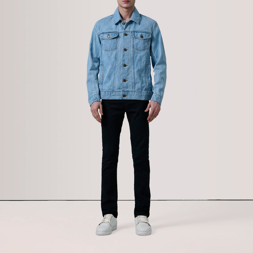 Conard Light Azul Denim Trucker Blusão de Couro para Homem