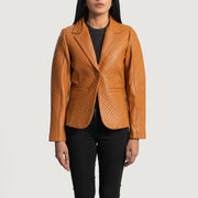 Women's Cora Acolchoado Castanho Blazer de Couro de Couro para Mulher in Brown Sheepskin Leather - Front Profile View &amp; Tailored Silhouette | Buy Online