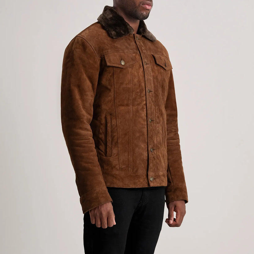 Dallis Castanho Suede Shearling Trucker Jaqueta de Couro para Homem