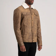 Distressed Brown Sheepskin Snuffed Aviator Jacket - Back View Showing Tailored Shoulder Fit &amp; Clean Hemline